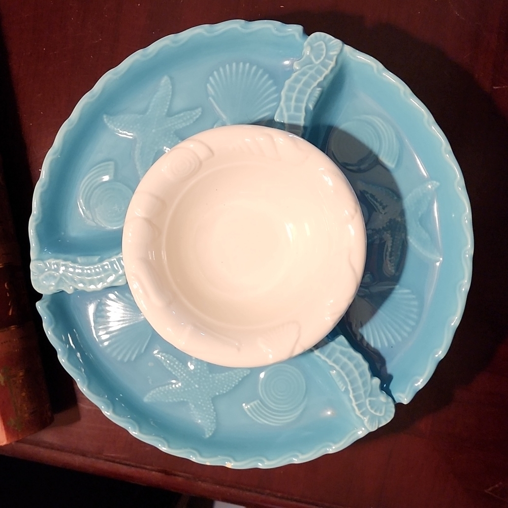 Turquoise California Pottery Sea Theme #L60 Lazy Susan